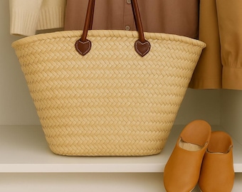 Bolso de paja tejido a mano con chanclas marroquíes de regalo: bolso de playa estilo bohemio