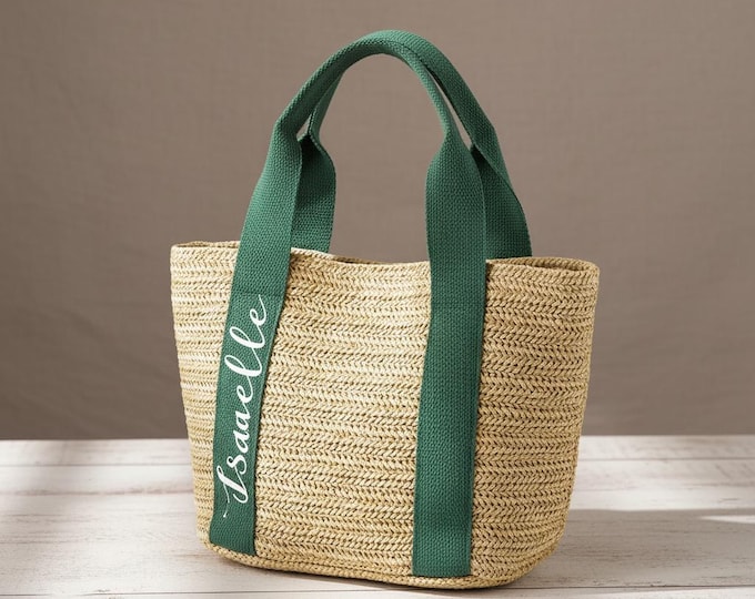 Featured listing image: Personalized Woven Straw Tote Bag, Chic Summer Beach Handbag, Bridesmaid Gift