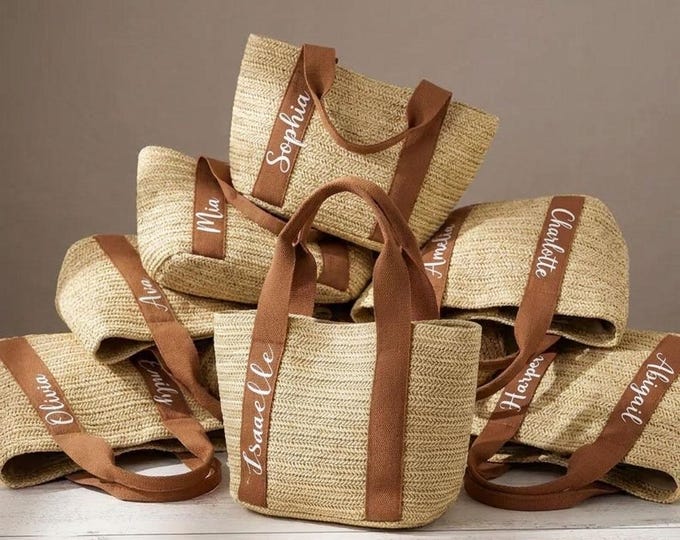 Featured listing image: Personalized Straw Beach Bag, Hand-Woven Tote, Bridesmaid Bachelorette Gift