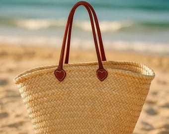 Handwoven French Market Basket: Large Straw Tote Bag