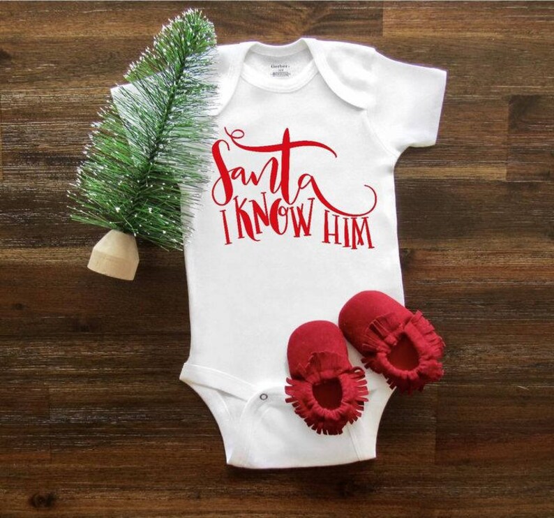 Baby Shower Gift Santa I know Him Newborn Gift Personalized Onesie
