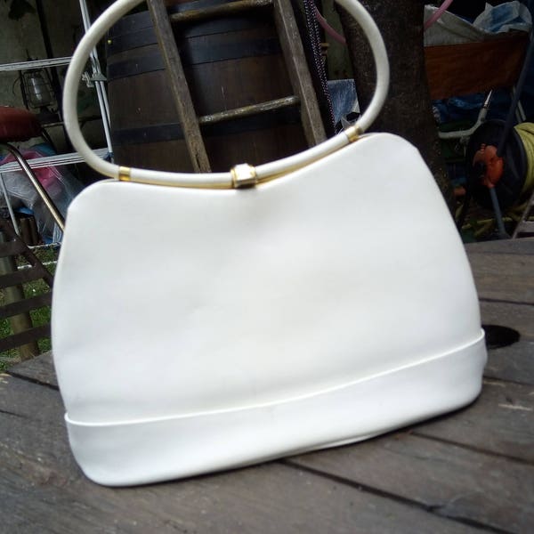 White box leather hand bag from the sixties
