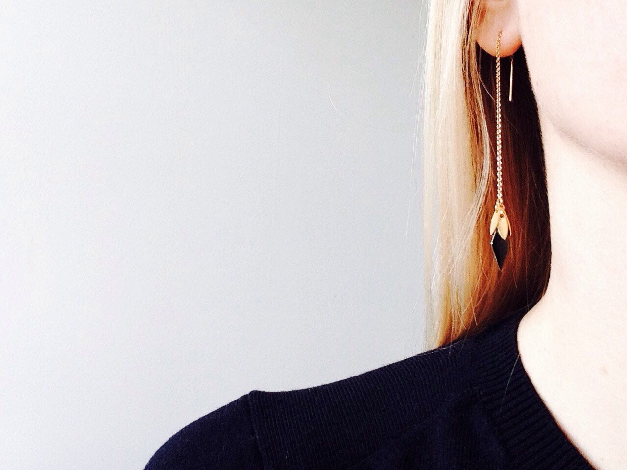 Gold and Black Threader Earrings in 14K Gold Filled Gold Etsy