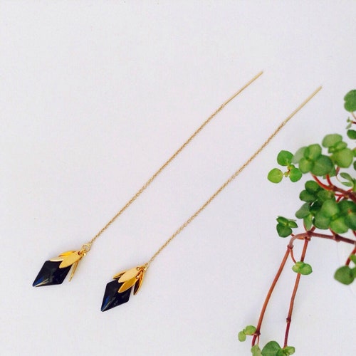 Gold and Black Threader Earrings in 14K Gold Filled Gold Etsy