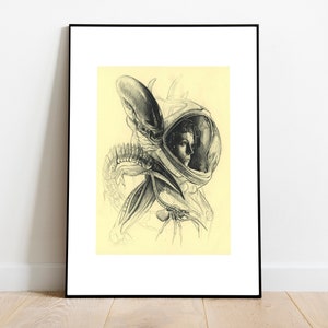 Alien illustration poster - Ellen Ripley, Xenomorph, Facehugger