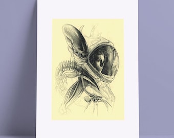 Alien illustration poster - Ellen Ripley, Xenomorph, Facehugger