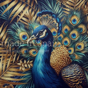 Panel Polipiel Selva diseño pavo real en palmas doradas para la elaboración de carteras, bolsos, tapicería de muebles • hecho en España