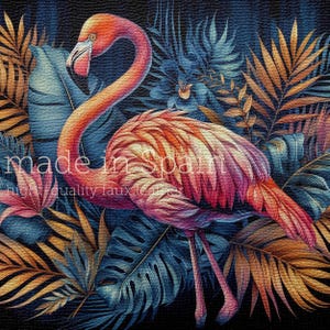 Panel Polipiel Jungle Flamingo en diseño de palmas para la elaboración de carteras, bolsos, tapicería de muebles • hecho en España