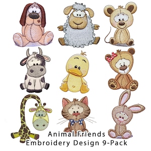Animal Friends Embroidery Design 9-pack