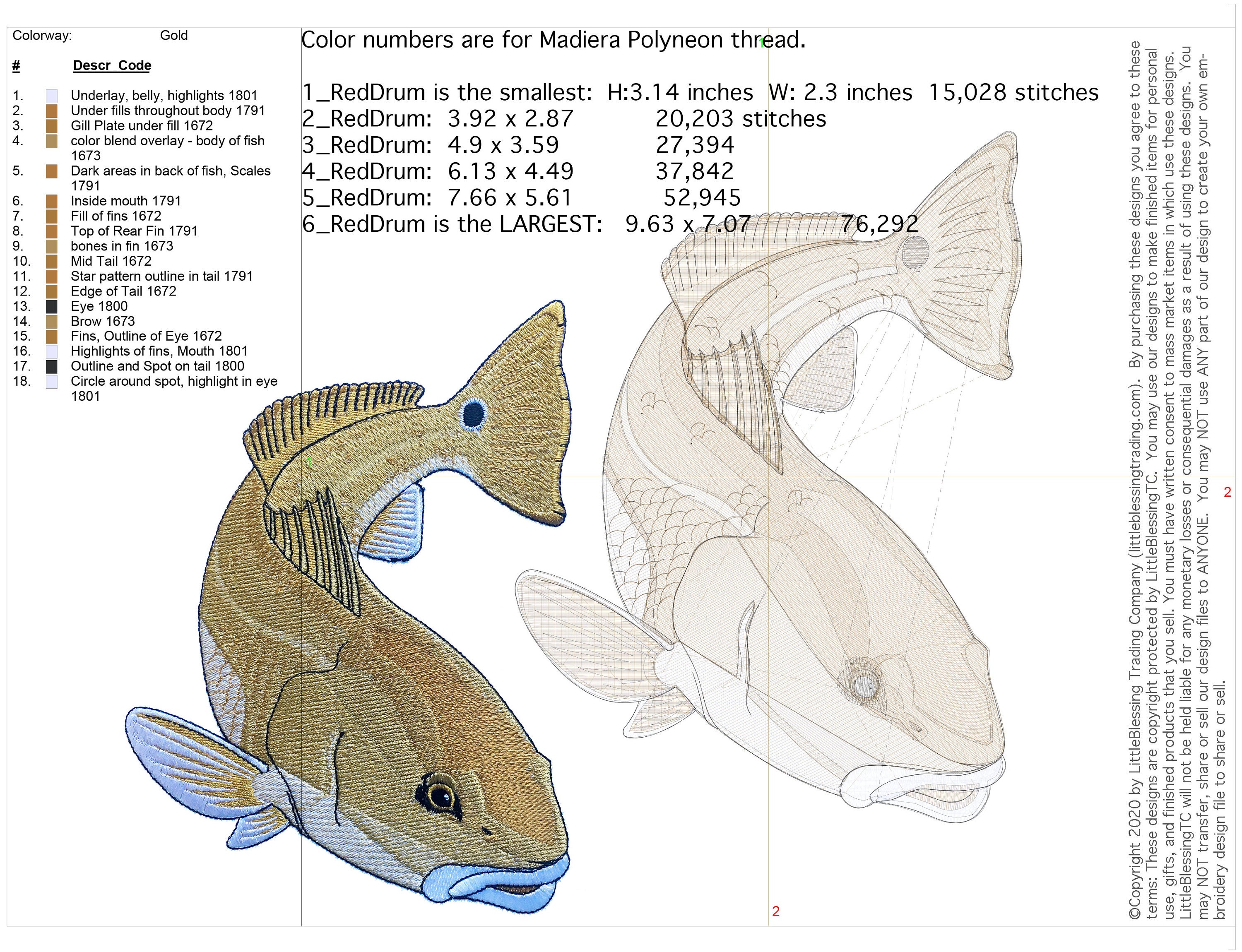 Red Drum / Redfish Embroidery Design - Etsy