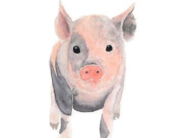 Pig Art, Nursery Animal Art, Pig Nursery, Nursery Animal Watercolor, Pig Wall Art, Pig Nursery Decor, Pig Painting, Piglet Art, Cute Pig