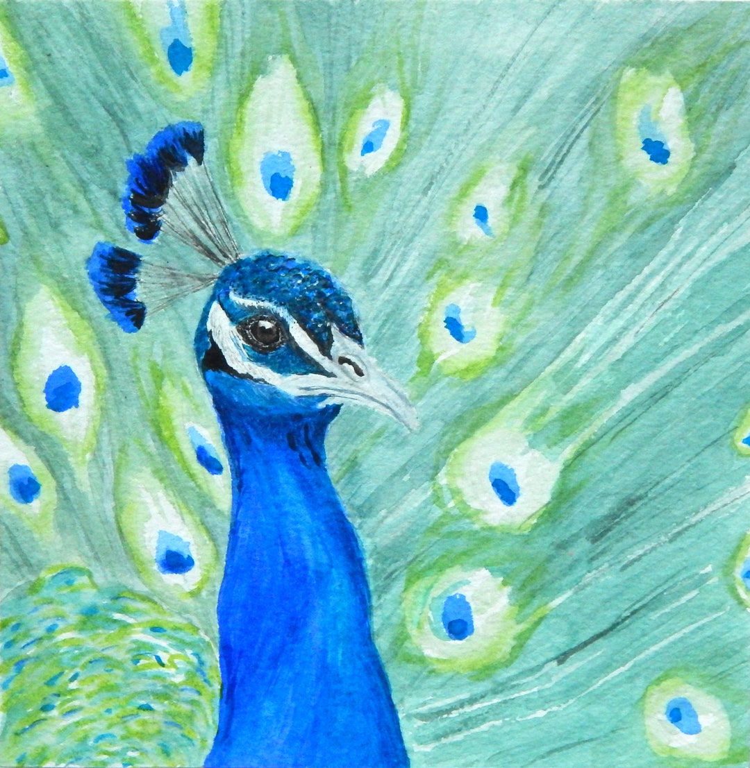 Blue Peacock Bird, Pastel on Pastelmat Paper, Wall Art, Unique Piece,  Pastel Drawing, Animal Wall Art, Animal Portrait, Blue, Green 