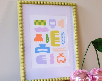 Hair Clips & Claws Art Print, Fashion Beauty Wall Art, Hair Accessories, Colorful Checkered Wall Art, Bathroom Art, Bathroom Decor