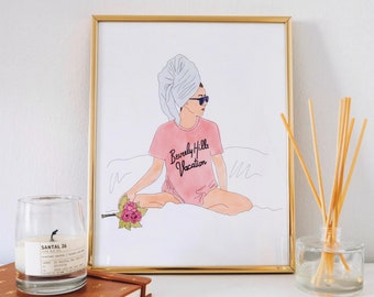 Beverly Hills Vacation Print, Fashion Illustration, Fashion Wall Art, Fashion Print, Chic Wall Art, Beverly Hills Print, Watercolor Print