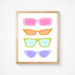 Retro Sunnies Art Print, Cute Wall Art, Groovy Art, Fashion Wall Art, Sunglasses Poster, Feminine Wall Art, Eyeglasses Wall Art, Pastel Art