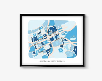 Chapel Hill Map, UNC Map Print, UNC Print, Carolina Print, Chapel Hill Illustration