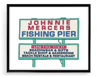 Johnnie Mercers Fishing Pier Digital Download Print, Wrightsville Beach Printable, Wilmington Print, Wrightsville Wall Art, Wilmington Art