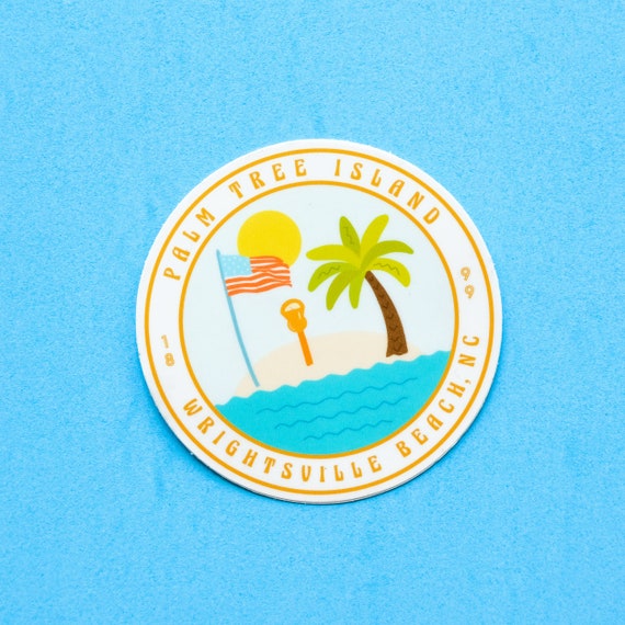 Palm Tree Island Sticker, Wrightsville Beach Sticker, Beach Sticker, Wilmington Sticker, NC Sticker, Laptop Sticker