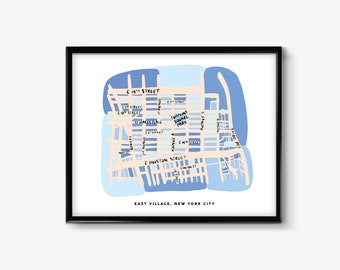 East Village, New York City Map Wall Art Print