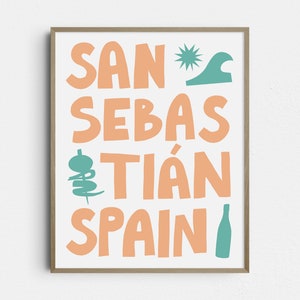 Impression d'art Saint-Sébastien, Espagne, affiche de l'Espagne, impression d'art de voyage, impression d'art typographie, affiche de l'Europe, art moderne, Pays Basque