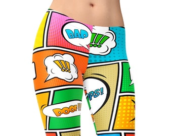 Leggings imprimé bandes dessinées - Design rétro pop art sur panneau - Taille haute
