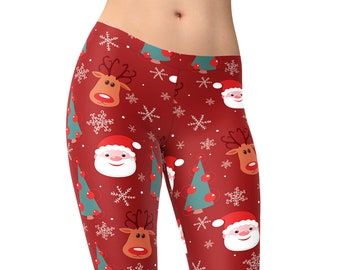 Christmas Santa Claus Reindeer Leggings, Holiday Leggings, Xmas Leggings, Christmas Outfit, Printed Leggings, Workout Leggings, Yoga Pants