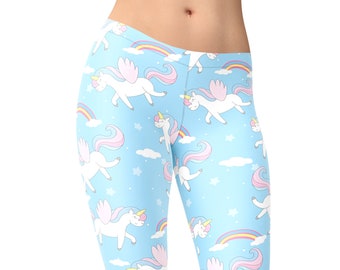 Unicorn Leggings For Women, Light Blue Leggings, Aqua Blue Yoga Pants, Printed Leggings, Workout Leggings, Yoga Pants, Gym Leggings