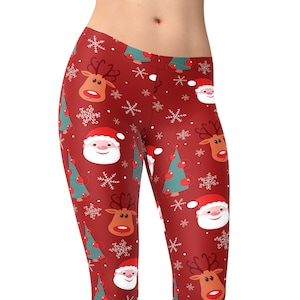 Christmas Santa Claus Reindeer Leggings, Holiday Leggings, Xmas Leggings, Christmas Outfit, Printed Leggings, Workout Leggings, Yoga Pants image 1