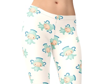 Leggings del signo zodiacal Acuario – Estampado celestial del signo zodiacal en tonos pastel – Cintura alta