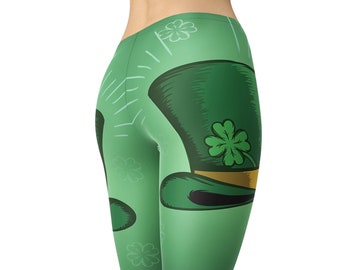 Shamrock Capri Leggings for Women Womens Irish Green Capri Pants W. Printed  Shamrock Clover for St Patrick's Day / Saint Patty Day Capris 