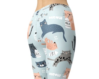 Cute Kitty Cat With Paw Glasses Bow Kitten Animal Lovers Alternative Printed Leggings