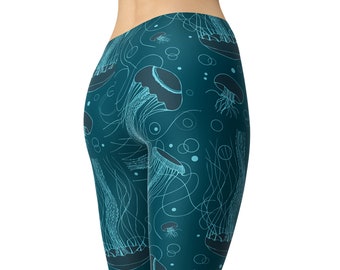 Jellyfish Leggings, Sea Creature Leggings, Printed Leggings, Workout  Leggings, Yoga Pants, Leggings for Women, Capri Leggings, Fish Leggings 