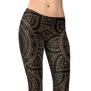 Gold Lotus Flower and Glow in the Dark Mandala Leggings Yoga Leggings  Sacred Geometry Black -  New Zealand