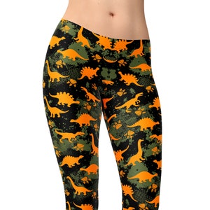 Oranje legging met dinosaurusprint: workoutyogabroek