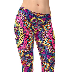 Mandala abstract pattern leggings for women, yoga pants, printed leggings, yoga clothing, high waist leggings, capri leggings, yoga shorts