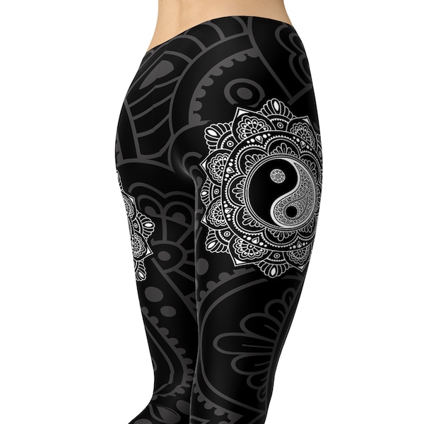 Deep Yin Yang Leggings, Yoga Christmas Gift Idea, Mandala Buddhist Zen Yoga Pants, Sacred Symbol Meditation Clothes, Spiritual Clothing