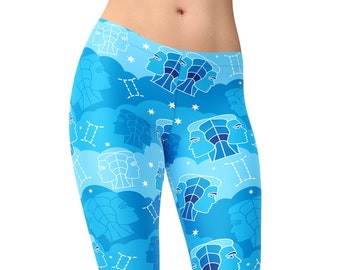 Leggings del zodíaco Géminis – Estampado de la constelación de los Gemelos Azules – Regalo de astrología para mujer