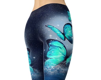 Butterfly Galaxy Leggings – Teal Celestial High Waisted Activewear