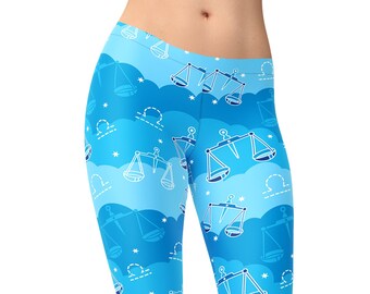 Leggings del signo zodiacal Libra – Estampado de constelación celestial azul para mujer