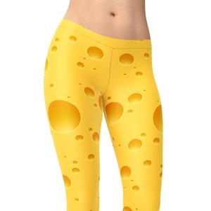 Cheese Print Leggings: High Waist Yoga Capri, Workout Tights