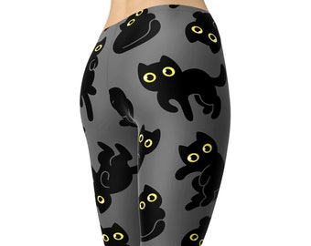 黒猫レギンス - 子猫柄のハイウエストレディース