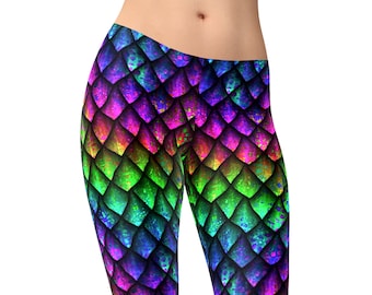 Dragon Scales Leggings, Printed Leggings, Unique Gym Workout Clothing, Workout Leggings, Exercise Pants, Running Tights, Capris Yoga Pants