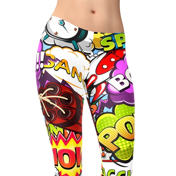 Comic Pop Art Leggings, Graffiti Leggings, Yoga Pants, Printed Tights, Fun Print Leggings, Workout Leggings, Activewear, Yogawear, Art Pants