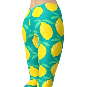 Lemon Print Leggings: Summer Yoga Pants, Workout Gym Wear