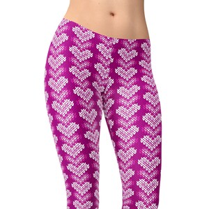 Pink heart knitted pattern leggings for women, yoga pants, workout leggings, printed leggings, hight waist leggings, yoga clothing