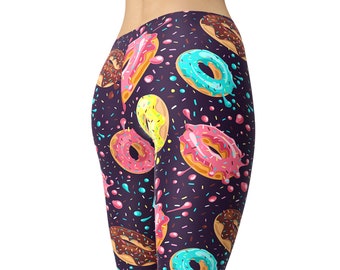 Donut Print Leggings: Women&#39;s Yoga Capris, Food Pattern