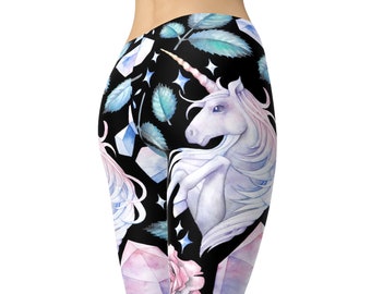 Unicorn Leggings For Women, Crystals Roses Leggings, Unicorn Yoga Pants, Unicorn Adult Leg, Unicorn Workout Gear, Unicorn Gym Clothes