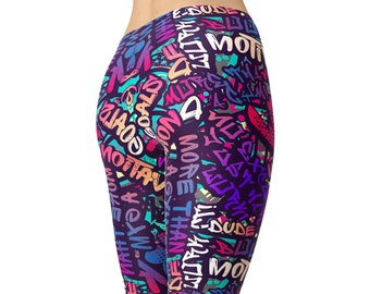Graffiti Print Leggings – Purple Street Art High Waist Yoga