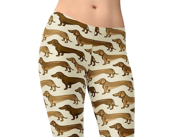 Dachshund Leggings – Brown Wiener Dog Print High Waist Women