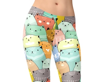 Colorful Cat Print Leggings: Women&#39;s Yoga Fitness Leggings